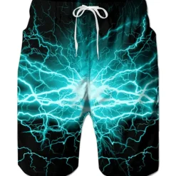 Outlet OUKU Men's Optical Illusion Lightning Graphic Prints Swim Trunks Swim Shorts Board Shorts Mid Waist Hawaiian Boho Casual Daily Holiday Drawstring with Mesh lining Elastic Waist Designer Clothing Apparel