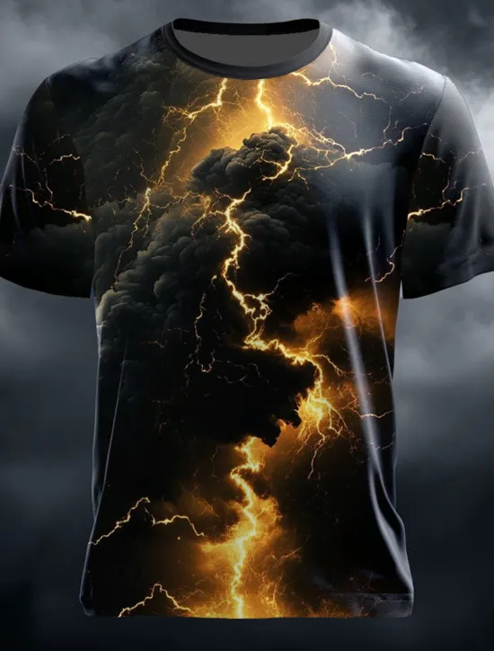 Sale OUKU Men's Optical Illusion Lightning 3D T Shirt Short Sleeve T shirt 3D Print Crew Neck Shirt Fashion Exaggerated Daily Party Street Casual Yellow Royal Blue Blue Summer Spring All Seasons Clothing