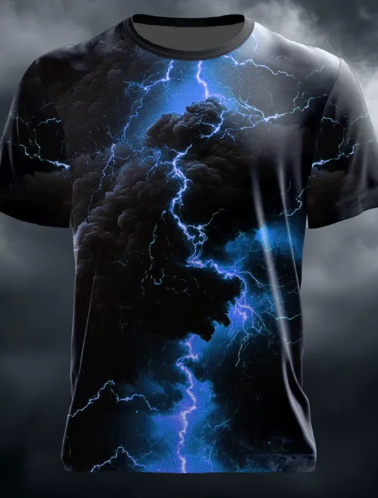 Sale OUKU Men's Optical Illusion Lightning 3D T Shirt Short Sleeve T shirt 3D Print Crew Neck Shirt Fashion Exaggerated Daily Party Street Casual Yellow Royal Blue Blue Summer Spring All Seasons Clothing