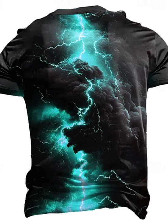 Sale OUKU Men's Optical Illusion Lightning 3D T Shirt Short Sleeve T shirt 3D Print Crew Neck Shirt Fashion Exaggerated Daily Party Street Casual Yellow Royal Blue Blue Summer Spring All Seasons Clothing
