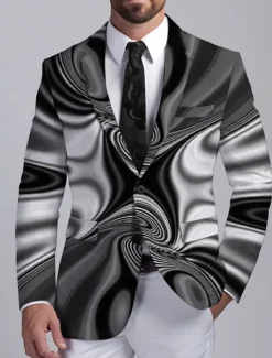 Sale OUKU Men's Optical Illusion Long Sleeve Turndown Business Abstract Work Wear to work Going out Buttons Print Multi Pocket