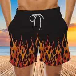Best OUKU Men's Optical Illusion Print Flame Swim Trunks Swim Shorts Board Shorts Hawaiian Holiday Drawstring with Mesh lining Elastic Waist Designer Clothing Apparel