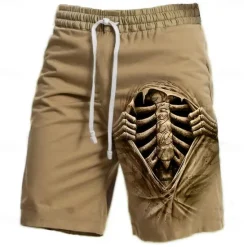 Hot OUKU Men's Optical Illusion Skeleton Halloween Costumes Sweat Shorts Beach Shorts Terry Shorts Mid Waist Vintage Casual Daily Holiday Streetwear Elastic Waist 3D Print Drawstring Designer Clothing Apparel