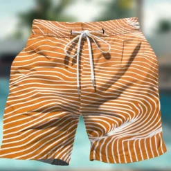 Hot OUKU Men's Optical Illusion Stripes Geometic Swim Trunks Swim Shorts Board Shorts Mid Waist Hawaiian Casual Holiday Beach Drawstring with Mesh lining Elastic Waist Designer Clothing Apparel