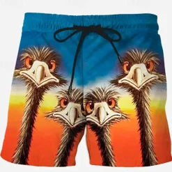 Discount OUKU Men's Ostrich Skin Print Bird Swim Trunks Swim Shorts Board Shorts Mid Waist Hawaiian Casual Holiday Beach Drawstring with Mesh lining Elastic Waist Designer Clothing Apparel