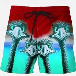 Discount OUKU Men's Ostrich Skin Print Bird Swim Trunks Swim Shorts Board Shorts Mid Waist Hawaiian Casual Holiday Beach Drawstring with Mesh lining Elastic Waist Designer Clothing Apparel