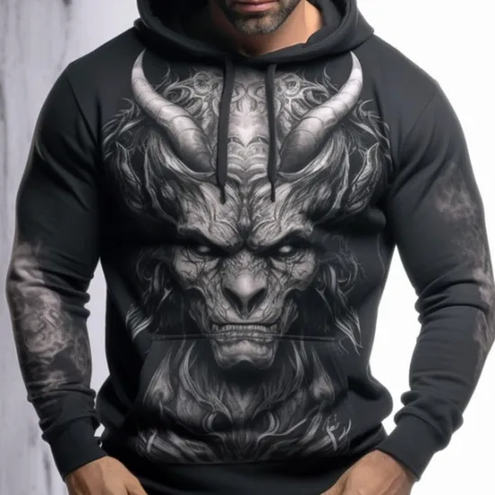New OUKU Men's Graphic Animal Hoodie Hoodies Sweatshirt Hoodie Long Sleeve Hooded Sweatshirt Hooded Fashion 3D Print Sports Outdoor Holiday Vacation 5 7 Print Front Pocket Spring & Fall Designer