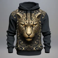 New OUKU Men's Graphic Animal Hoodie Hoodies Sweatshirt Hoodie Long Sleeve Hooded Sweatshirt Hooded Fashion 3D Print Sports Outdoor Holiday Vacation 5 7 Print Front Pocket Spring & Fall Designer