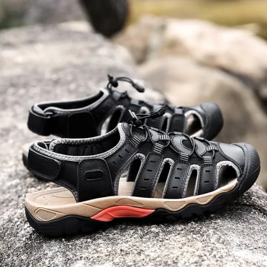 OUKU Men's Outdoor Hiking Sandals - Breathable Closed-Toe Design, Adjustable Lace-Up Straps, Anti-Slip Sole, Comfortable Summer Footwear for Trekking and Camping