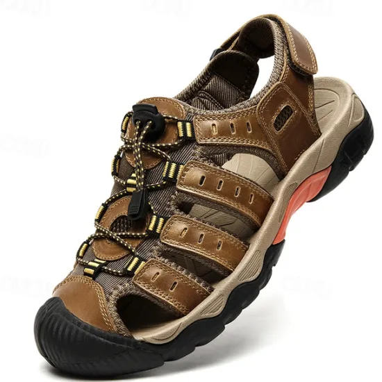 OUKU Men's Outdoor Hiking Sandals - Breathable Closed-Toe Design, Adjustable Lace-Up Straps, Anti-Slip Sole, Comfortable Summer Footwear for Trekking and Camping