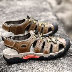 OUKU Men's Outdoor Hiking Sandals - Breathable Closed-Toe Design, Adjustable Lace-Up Straps, Anti-Slip Sole, Comfortable Summer Footwear for Trekking and Camping