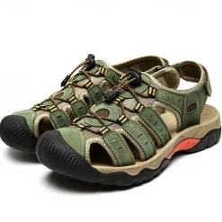 OUKU Men's Outdoor Hiking Sandals - Breathable Closed-Toe Design, Adjustable Lace-Up Straps, Anti-Slip Sole, Comfortable Summer Footwear for Trekking and Camping
