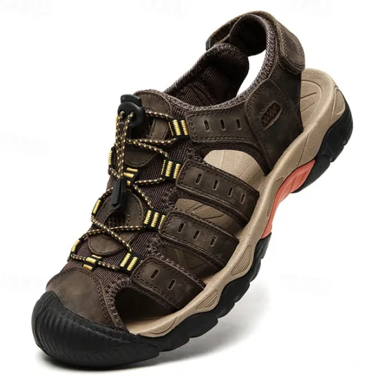 OUKU Men's Outdoor Hiking Sandals - Breathable Closed-Toe Design, Adjustable Lace-Up Straps, Anti-Slip Sole, Comfortable Summer Footwear for Trekking and Camping