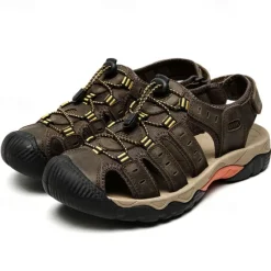 OUKU Men's Outdoor Hiking Sandals - Breathable Closed-Toe Design, Adjustable Lace-Up Straps, Anti-Slip Sole, Comfortable Summer Footwear for Trekking and Camping