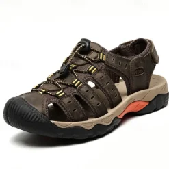 OUKU Men's Outdoor Hiking Sandals - Breathable Closed-Toe Design, Adjustable Lace-Up Straps, Anti-Slip Sole, Comfortable Summer Footwear for Trekking and Camping