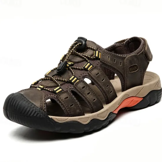 OUKU Men's Outdoor Hiking Sandals - Breathable Closed-Toe Design, Adjustable Lace-Up Straps, Anti-Slip Sole, Comfortable Summer Footwear for Trekking and Camping