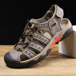 OUKU Men's Outdoor Hiking Sandals - Breathable Closed-Toe Design, Adjustable Lace-Up Straps, Anti-Slip Sole, Comfortable Summer Footwear for Trekking and Camping
