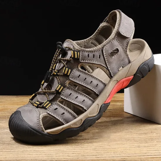 OUKU Men's Outdoor Hiking Sandals - Breathable Closed-Toe Design, Adjustable Lace-Up Straps, Anti-Slip Sole, Comfortable Summer Footwear for Trekking and Camping