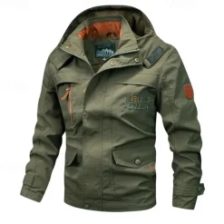 Best OUKU Men's Outdoor Jacket Cargo Jacket Hoodie Jacket Tactical Jacket Outdoor Daily Removable Soft Multiple Pockets Spring & Fall Plain Casual Comfortable Hooded Regular Black Khaki Army Green Jacket