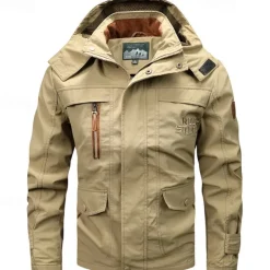 Best OUKU Men's Outdoor Jacket Cargo Jacket Hoodie Jacket Tactical Jacket Outdoor Daily Removable Soft Multiple Pockets Spring & Fall Plain Casual Comfortable Hooded Regular Black Khaki Army Green Jacket