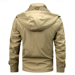 Best OUKU Men's Outdoor Jacket Cargo Jacket Hoodie Jacket Tactical Jacket Outdoor Daily Removable Soft Multiple Pockets Spring & Fall Plain Casual Comfortable Hooded Regular Black Khaki Army Green Jacket
