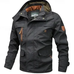 Best OUKU Men's Outdoor Jacket Cargo Jacket Hoodie Jacket Tactical Jacket Outdoor Daily Removable Soft Multiple Pockets Spring & Fall Plain Casual Comfortable Hooded Regular Black Khaki Army Green Jacket