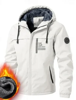 Hot OUKU Men's Outdoor Jacket Fleece Jacket Raincoat Hoodie Jacket Daily Vacation Waterproof Windproof Pocket Fall & Winter Letter Fashion Classic Hooded Regular Black White Jacket