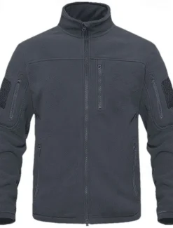 Best OUKU Men's Outdoor Jacket Polar Fleece Jacket Tactical Jacket Daily Vacation Thermal Warm Pocket Fleece Fall & Winter Plain Fashion Streetwear Stand Collar Regular Black Navy Blue Khaki Army Green Gray