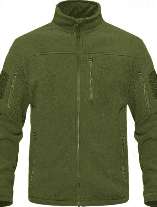 Best OUKU Men's Outdoor Jacket Polar Fleece Jacket Tactical Jacket Daily Vacation Thermal Warm Pocket Fleece Fall & Winter Plain Fashion Streetwear Stand Collar Regular Black Navy Blue Khaki Army Green Gray