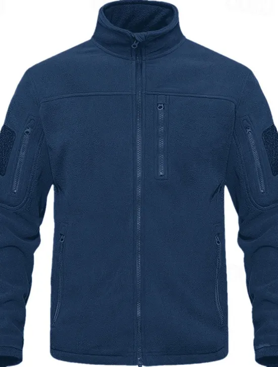 Best OUKU Men's Outdoor Jacket Polar Fleece Jacket Tactical Jacket Daily Vacation Thermal Warm Pocket Fleece Fall & Winter Plain Fashion Streetwear Stand Collar Regular Black Navy Blue Khaki Army Green Gray