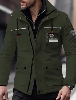 Online OUKU Men's Outdoor Jacket Winter Jacket Raincoat Sport Jacket Pocket Hooded Outdoor Mountain Bike Camping & Hiking Waterproof Windproof Spring Fall Letter Black White Red Army Green Puffer Jacket
