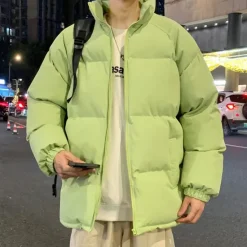 Online OUKU Men's Outdoor Jacket Winter Coat Puffer Jacket Padded Casual Daily Long Winter Solid / Plain Color Casual Lapel Regular Apple Green Black Warm White Dark Gray Jacket