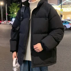 Online OUKU Men's Outdoor Jacket Winter Coat Puffer Jacket Padded Casual Daily Long Winter Solid / Plain Color Casual Lapel Regular Apple Green Black Warm White Dark Gray Jacket