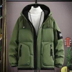 Online OUKU Men's Outdoor Jacket Winter Coat Puffer Jacket Parka Sports & Outdoor Warm Fall & Winter Solid / Plain Color Hooded Short Black White Khaki Army Green Jacket