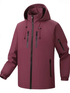 Best OUKU Men's Outdoor Jacket Zipper Pocket Multiple Pockets Spring Fall Winter Solid Color Sports Neutral Hooded Black White Army Green Rose Red Jacket