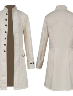 Hot OUKU Men's Overcoat Peacoat Coat Performance Party Evening Vintage Style Spring Fall Special Design Antique Vintage Retro Long Jacquard medieval men's clothing [white] Jacquard medieval men's clothing