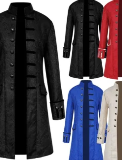 Hot OUKU Men's Overcoat Peacoat Coat Performance Party Evening Vintage Style Spring Fall Special Design Antique Vintage Retro Long Jacquard medieval men's clothing [white] Jacquard medieval men's clothing