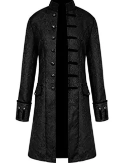 Hot OUKU Men's Overcoat Peacoat Coat Performance Party Evening Vintage Style Spring Fall Special Design Antique Vintage Retro Long Jacquard medieval men's clothing [white] Jacquard medieval men's clothing