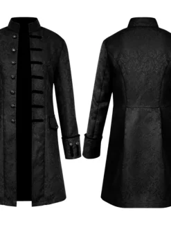 Hot OUKU Men's Overcoat Peacoat Coat Performance Party Evening Vintage Style Spring Fall Special Design Antique Vintage Retro Long Jacquard medieval men's clothing [white] Jacquard medieval men's clothing