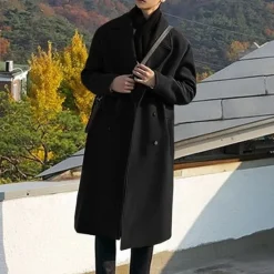 Discount OUKU Men's Overcoat Trench Coat Long Trench Coat Vacation Daily Fall & Winter Polyester Thermal Warm Windproof Outerwear Clothing Apparel Fashion Classic Plain Pocket Lapel Double Breasted
