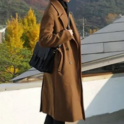 Discount OUKU Men's Overcoat Trench Coat Long Trench Coat Vacation Daily Fall & Winter Polyester Thermal Warm Windproof Outerwear Clothing Apparel Fashion Classic Plain Pocket Lapel Double Breasted