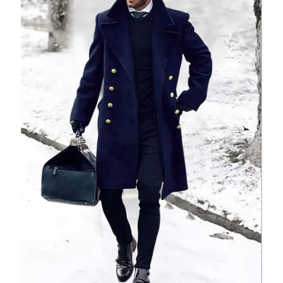 Discount OUKU Men's Overcoat Trench Coat Vacation Daily Fall & Winter Polyester Thermal Warm Outerwear Clothing Apparel Fashion Classic Plain Pocket Lapel Double Breasted