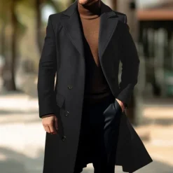 Clearance OUKU Men's Overcoat Trench Coat Long Trench Coat Daily Vacation Fall & Winter Polyester Windproof Soft Outerwear Clothing Apparel Fashion Classic Plain Pocket Lapel Double Breasted