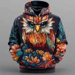 OUKU Men's Owl Hoodies Sweatshirt Cool Party Long Sleeve Crew Neck Club Streetwear Drawstring Fall Winter Designer Black