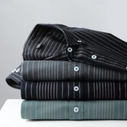 Online OUKU Men's Oxford Shirt Black Navy Blue Green Light Grey Dark Grey Long Sleeve Striped Vertical Stripes Button Down Collar School Wedding Buttons Clothing Apparel Neutral Fashion Daily