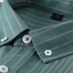 Online OUKU Men's Oxford Shirt Black Navy Blue Green Light Grey Dark Grey Long Sleeve Striped Vertical Stripes Button Down Collar School Wedding Buttons Clothing Apparel Neutral Fashion Daily