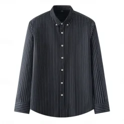 Online OUKU Men's Oxford Shirt Black Navy Blue Green Light Grey Dark Grey Long Sleeve Striped Vertical Stripes Button Down Collar School Wedding Buttons Clothing Apparel Neutral Fashion Daily