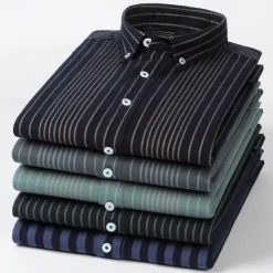 Online OUKU Men's Oxford Shirt Black Navy Blue Green Light Grey Dark Grey Long Sleeve Striped Vertical Stripes Button Down Collar School Wedding Buttons Clothing Apparel Neutral Fashion Daily