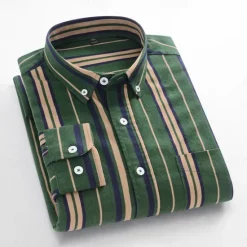 OUKU Men's Oxford Shirt Brown Green Dark Grey Taupe Long Sleeve Color Block Striped Button Down Collar School Wedding Buttons Clothing Apparel Neutral Fashion Daily
