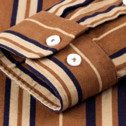 OUKU Men's Oxford Shirt Brown Green Dark Grey Taupe Long Sleeve Color Block Striped Button Down Collar School Wedding Buttons Clothing Apparel Neutral Fashion Daily